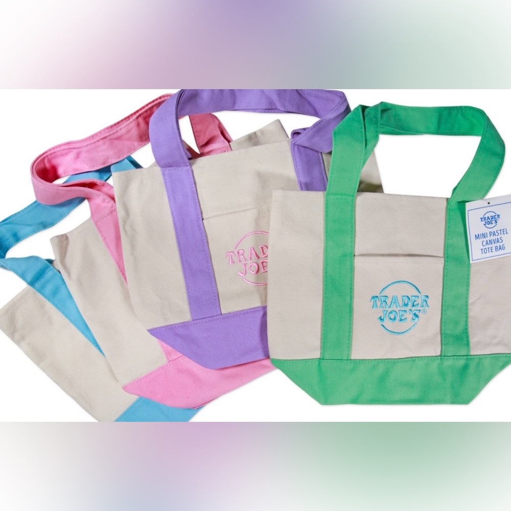 Trader Joe’s Mini Totes Pastel NWT (Green, Purple, Pink, Blue)